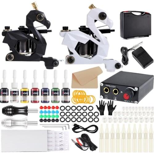 Professional Tattoo Machine kit double coil tattoo machine kit power supply pedal needle inkcoil mahicne liner shader tattoo kit