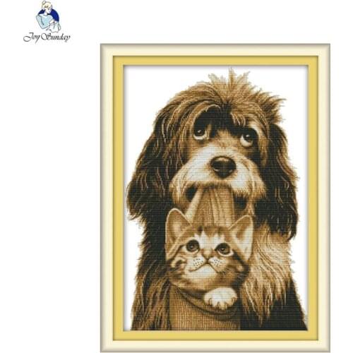 Joy Sunday The Dog Gently Bites the Kitten Cross Stitch Kits 11CT Printed Fabric 14CT Canvas Chinese Embroidery Needlework