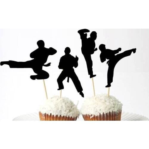 Set of 12Pcs - Karate Cupcake Toppers, Birthday, Event Party Picks,, Donut Holes, Drinks, Fruit Skewers