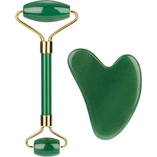 Natural Rose Quartz Jade Roller Stone Gua Sha Set Guasha Scraper Facial Roller Massager Face Lifting Slimming Skin Care Tool