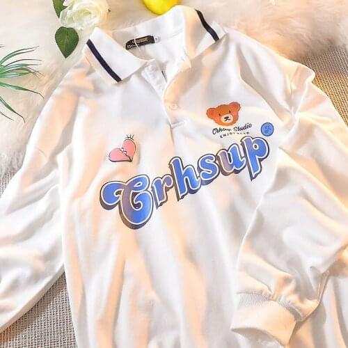 New Hip Hop Streetwear vintage POLO Shirt Sweatshirt Fashion Clothes for Teens 2021 Autumn New Long Sleeve Tops Harajuku Korean