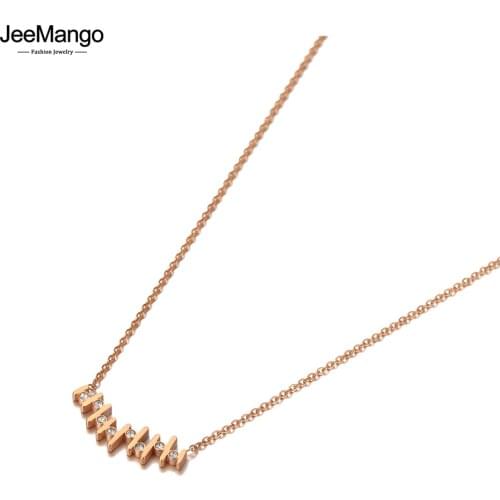 JeeMango Fashion AAA Cubic Zirconia Charm Pendant Necklace For Women Stainless Steel Bohemia Party Necklace Jewelry JN20137