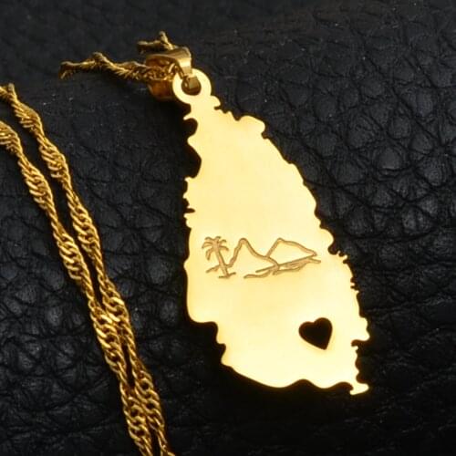 Anniyo Saint Lucia Map Pendant Necklace for Women Girl Gold Color Jewelry St. Lucia Cities Pendant Chains Jewellery