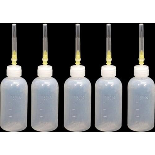 5pcs/set 50ml Transparent Plastic Needle Bottle Glue Dispenser Clear Liquid Dropper Bottle for Rosin Solder Flux Paste