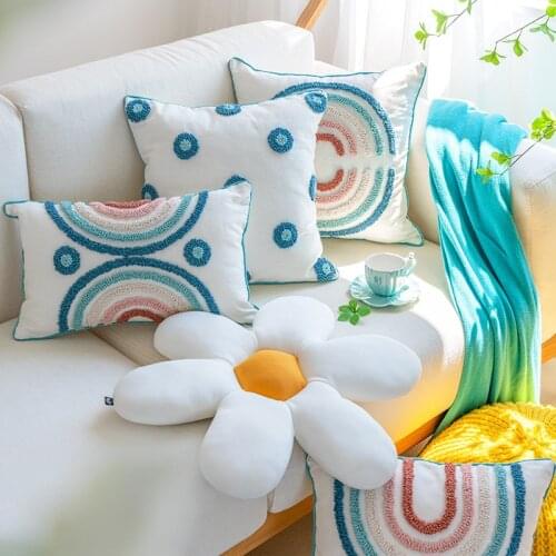 New Blue White Cushion Cover Flower Pillowcase 45x45cm Circle Embroidery Home Decor Couch Pillow Bed Chair Bedroom Throw Pillow
