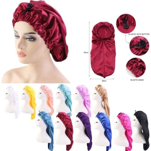 Four Seasons Can Wear Csual Home Hats Long Barrel Caps Unisex Solid Color Long Tail Hats Buckle Elastic Band Night Cap Hairdress