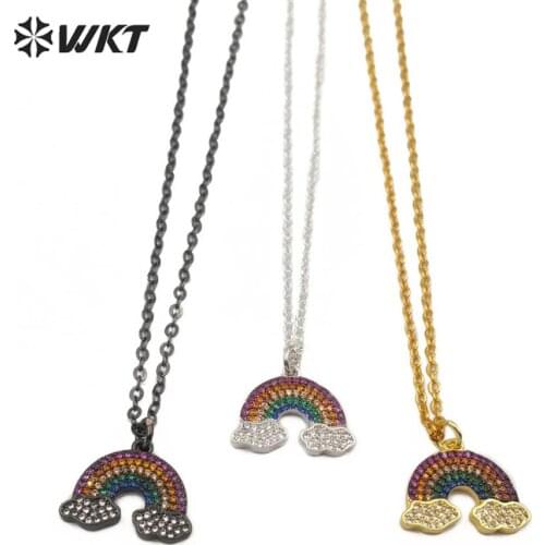WT-MN949 WKT Rainbows Shape Cubic Zirconia Pendant 18 In Chain Necklace Plated Round CZ Pave High Quality Pendant Necklaces