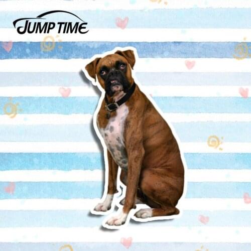 Jump Time 13cm x 7.3cm Sitting Funny Boxer dogVinyl Warp Decal Pet Car Stickers Decal Car Body Windshield Bumper DIY 3D Sticker