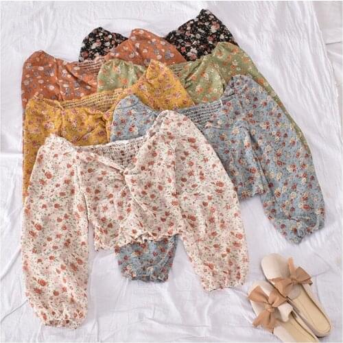 Summer New Sexy Women Blouse 2021 Floral Print Elegant Tops Shirts Long Sleeve Gothic Crop Tops Clothing Korean Version