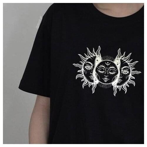 Womens Solar Eclipse Sun And Moon T-Shirt Vintage Fashion Aesthetic Grunge Tee Hipsters Gothic Clothing gothic graphic tops