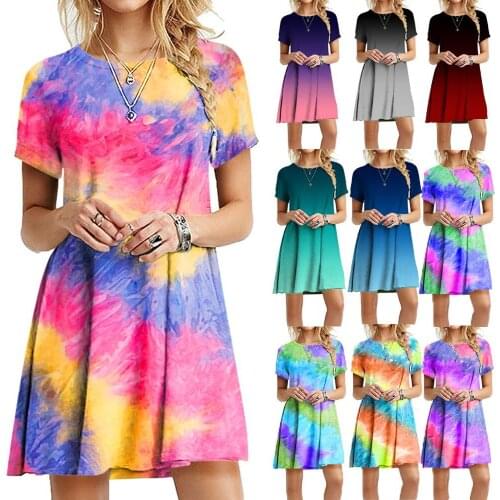 Women Summer dress 2021 robes New summer sells hot style of cultivate dazzle rainbow tie-dye print dress vestido de mujer