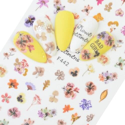 1 Pc Colorful Dried Flower Leaf Designs 3D Nail Sticker Embossed Decal Nail Art Self Adhesive Stickers DIY Nail Decorations