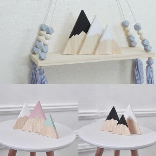 3Pcs/Set Nordic Wooden trigonometry block Snow Mountain Ornament Home Bedroom Decoration Gift Baby Room Decoration