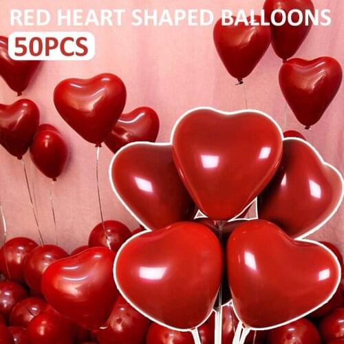 50Pcs 10" Red Heart Shaped Balloons Wedding Engagement Birthday Decor High Quality Latex Balloons Parties Decoration Supplies