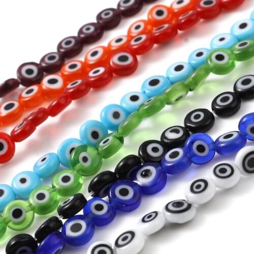 6mm Lampwork Glass Religious Millefiori Beads Flat Round Multicolor Eye Loose Beads DIY Jewelry 1Strand (Approx 65 PCs/Strand)