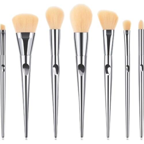 Super Good Quality 7pcs Pro Makeup Brushes Set Silver Teardrop Pointed Powder Blending Angled Blush Brow Contour Brush unicornio