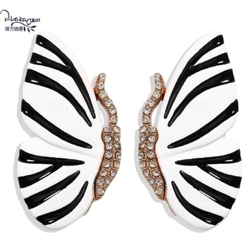 Dvacaman Black&White Stripes Metal Butterfly Statement Earrings High Quality Crystal Drop Earrings Wholesale Jewelry 2020 Trendy
