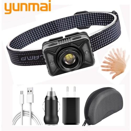 XHP50.2 Sensor Zoom LED Headlight Built-in Battery Headlamp Headlight Waterproof Running XHP50 Bulb Lamp 20W Night Riding Yunmai