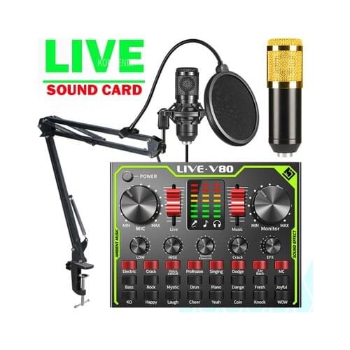 Webcast Audio Mixer BM800 Condenser Microphone Live Sound Card Bluetooth USB Game DSP Recording Professional Streaming V80