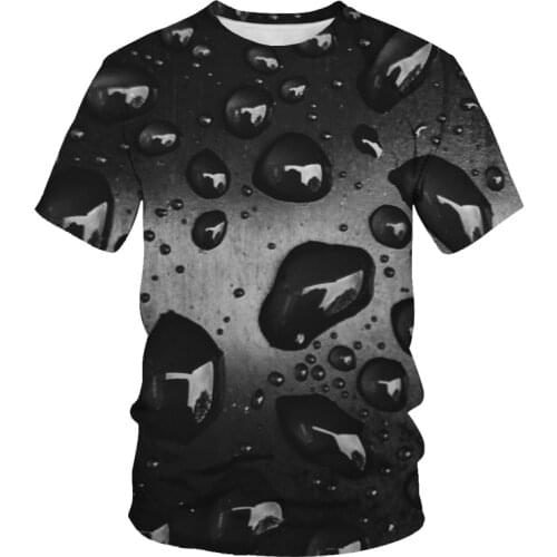 2021 summer trend new T-shirt 3D printing water drop ice cube pattern Harajuku O-neck fashion mens and womens same T-shirt