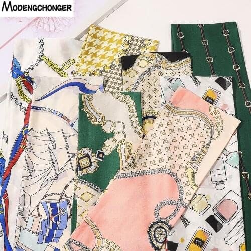 Fashion Imitation Silk Scarf For Woman Ribbon Strip Printing Decoration Wild Literary Big Silk Scarf Headwear Hair Accessories