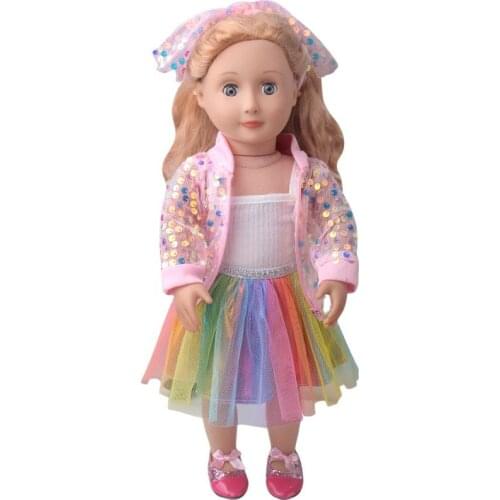 2021 reborn baby doll clothes, with 18-inch 43 cm American girl BJD accessories sequined fried street dress hair band + vest + j