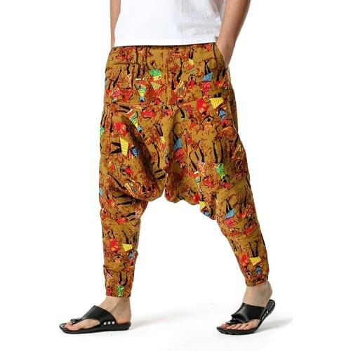 African Pattern Print Men Joggers Sweatpant Hipster Baggy Cotton Linen Harem Pants Men Streetwear Trousers African Clothes 3XL