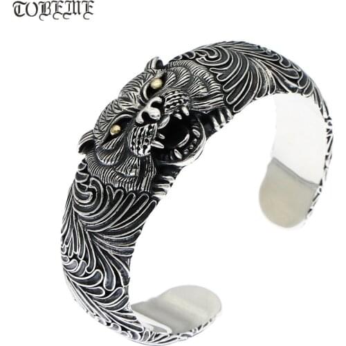 NEW! Thai 925 Silver Tiger Bangle Vintage Sterling Silver Power Tiger Bangle Man Bangle PUNK Jewelry