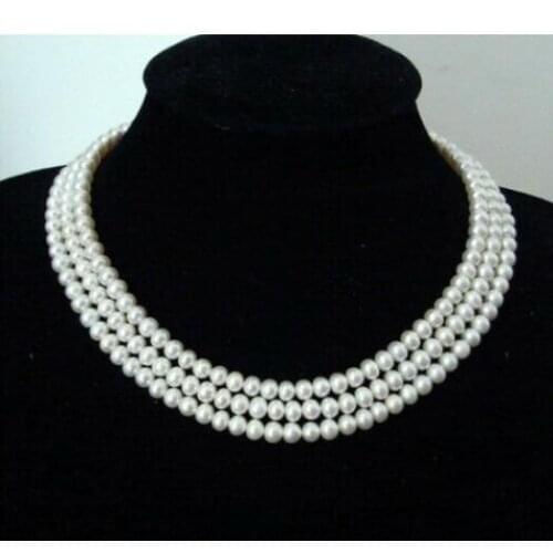 3 strands 7-8mm white pearl 3 rows necklace natural Freshwater PEARL Women Jewelry 35cm 43cm 15'' 17