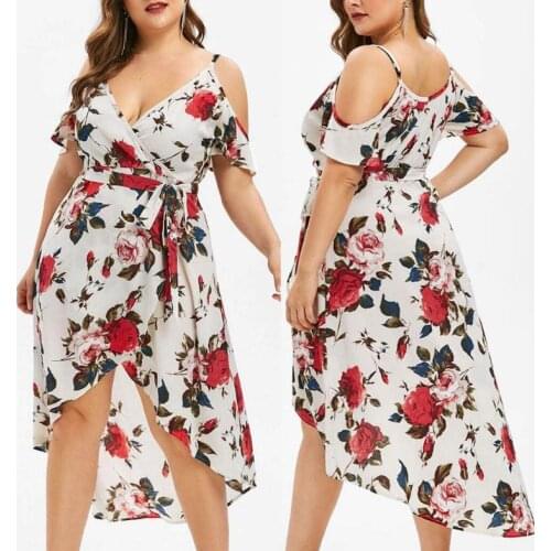 Europe and the United States cross-border new fashionable flower printed big yards v-neck suspenders dewy shoulder dress dress s