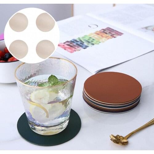 Not Easy Deform Faux Leather Faux Leather Coaster Waterproof Heat Resistant Round Cup Coaster for Coffee Shop
