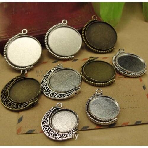 REGELIN 10pcs 18/20/25/30mm Inner Size Rotation Double Side Rhodium/Bronze color Cameo Cabochon Base Setting Charms Pendant