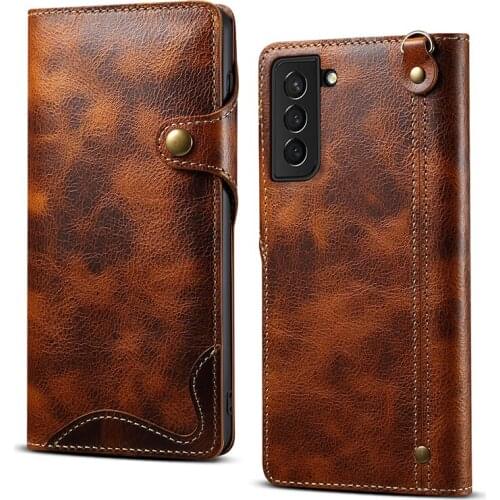 Luxury Genuine Cow Leather Case For Samsung Galaxy S21+ 5G Business Wallet Cover S21 Plus Protective Shell with Strap