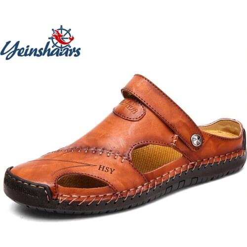 Summer Sandals Men Leather Classic Roman Sandals Slipper Outdoor Sneaker Beach Rubber Flip Flops Men Water Trekking Sandals