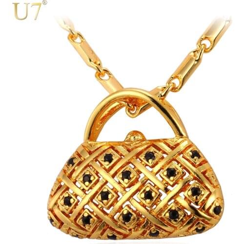 U7 New Hot Selling Chic Jewelry Vintage Lady Bag Pendants Necklaces For Women Wholesale Gold Color Trendy Brand Jewelry P935