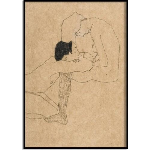 Egon Schiele Lovers Vintage Poster Canvas Painting Reproduction Print Antique Wall Art Picture Home Wall Decor Illustratration