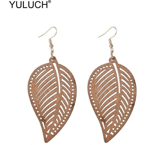 YULUCH Summer Beach Ethnic African Personality Hollow Wood Leaf Pattern Long Dangle Pendant Earrings For Female Fashion Jewelry