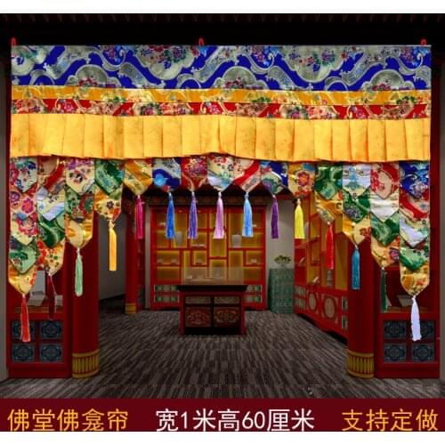 Custom made Wholesale Buddhist supplie Buddhism family Temple Embroidery wall Hanging Shrine curtain Altar Enclosing curtain
