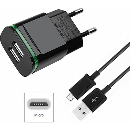 LED Light Dual USB Charger 2A Safe Fast Charging Adapter + V8 Cable for xiaomi redmi 4X note 4X 5 plus 5 6 redmi 4a 5A redmi 3s