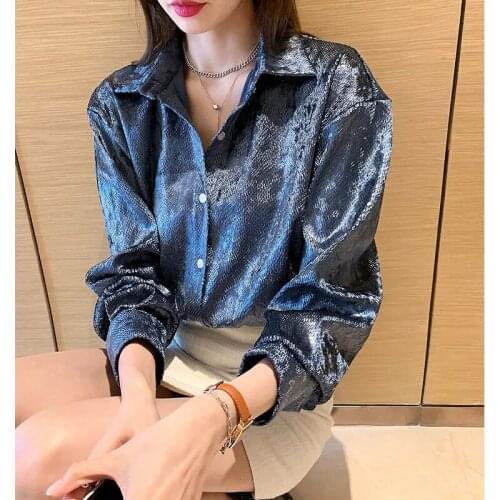 Zadily 2021 Autumn Women Long Sleeve Satin Shirt Office Lady Turn-down Collar Button Shirt Fashion Casual Shirts