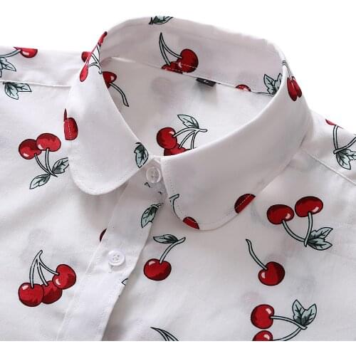 Women Shirts Long Sleeve Cotton Blouse Fashion Print Cherry Lips Flower Top Shirts For Women Autumn Under Shirt Ladies Office