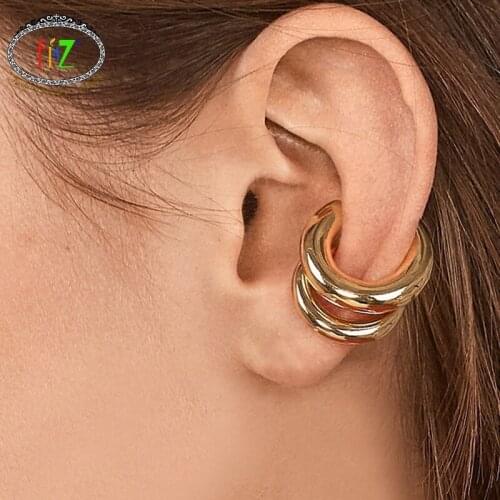 F.J4Z New Non-pierced Chic Earrings Fashion Women Cuff Earrings Golden Metal Circle Earrings Ear Cuffs for Party