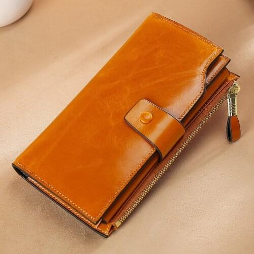 Head leather rfid anti-theft brush ladies wallet long waxed leather phone clutch leather retro wallet men leather wallet pokemon