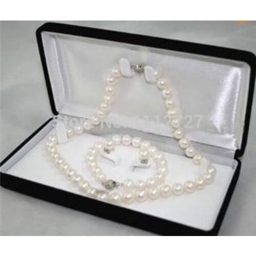 Women Gift word Love women Fashion Jewelry Jewelry Sets 6-7MM White real natural Pearl Necklace Bracelet Earring Beads Jewelry N