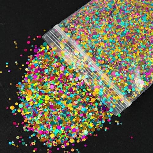 1 Set Mixed 1/2/3mm Round Nail Glitter Sequins Dazzling Nail Art Flakes For UV Gel 3D Nail Acrilic Decoration Powder Multi-color