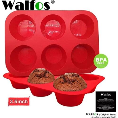 WALFOS 1 Piece Cake Tools Fondant Bakeware Silicone Metal Non-Stick 6 Cups Cupcake Baking Tools Tray Mousse Cake Mold Muffin Pan