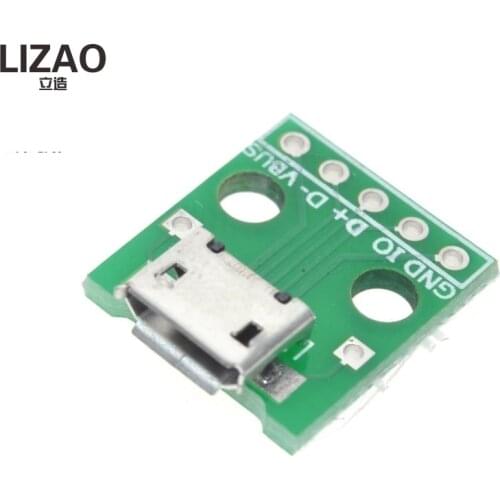 10 pcs MICRO USB to DIP Adapter 5pin female connector B type pcb converter pinboard 2.54