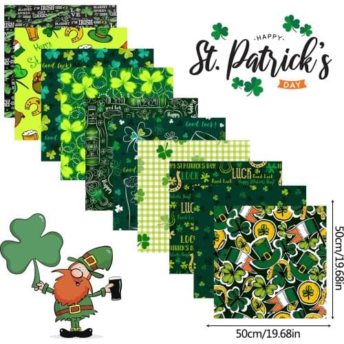 10PCS Printed Cotton Quilting Fabric St. Patricks Day Decoration Printed Twill Patchwork Clothes For DIY Sewing Cloth