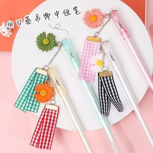 12PCs Korean Creative Sunflower Pendant Gel Pens Set Fashion Pendant Student Exam Signature Pen Writing Learning Stationery
