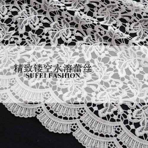 120CM Wide White Embroidery Water Soluble Cut-out Lace Fabric for Wedding Evening Dress Coat S247